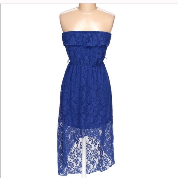 Trixxi Blue Lace Ruffle Top High-low Dress - Picture 1 of 6
